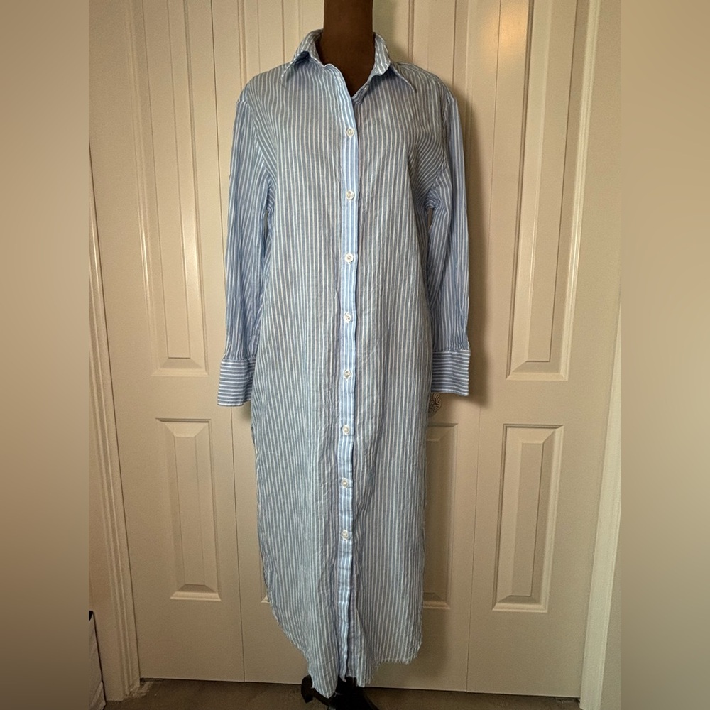 Elyse Walker Blue Striped Shirt Dress